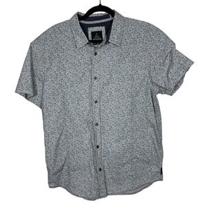 Prana Men's Gray Geometric Print SS Button Up Size L Organic Cotton Outdoor